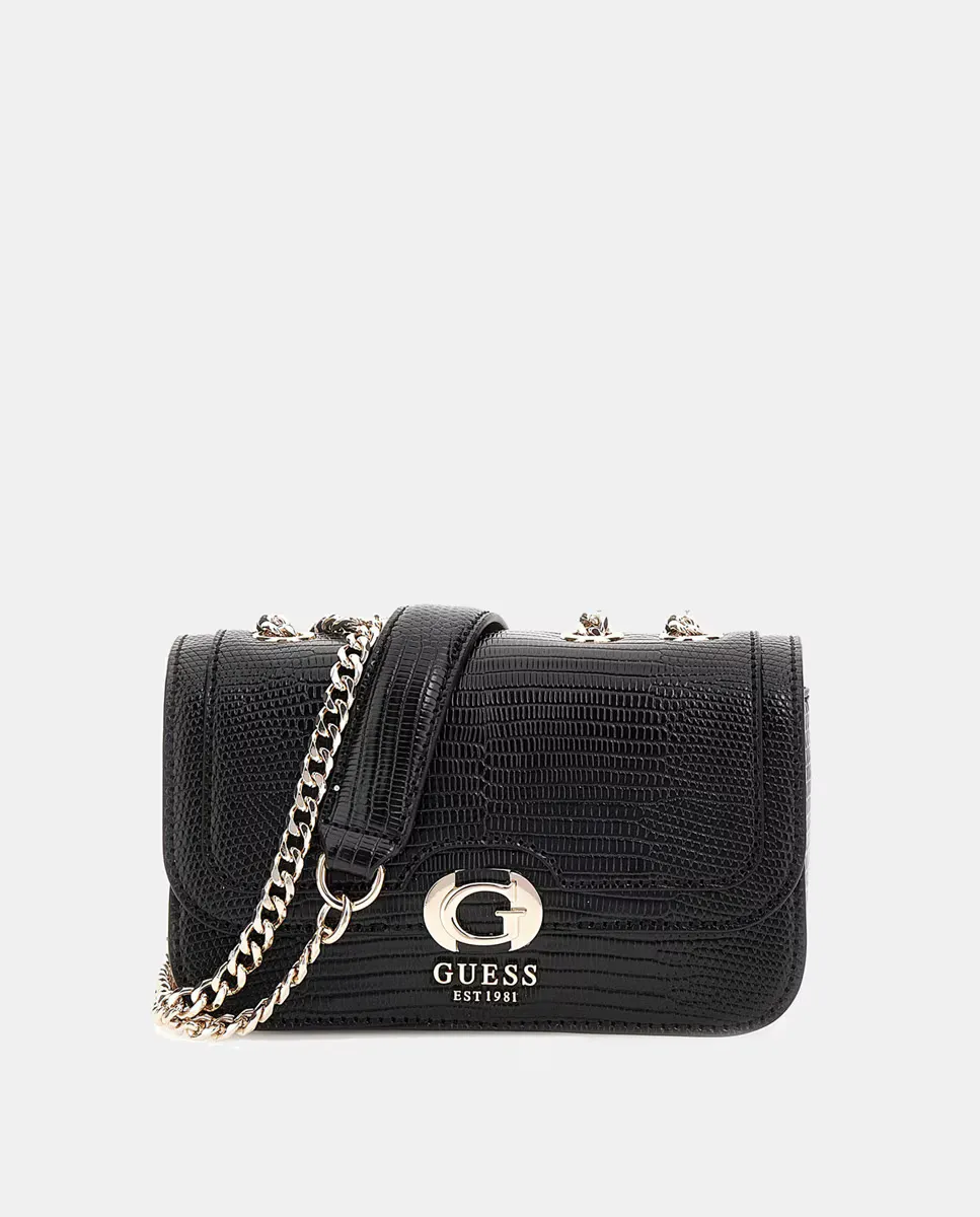 

Мини-сумка через плечо с отделкой под крокодила Guess, черный
