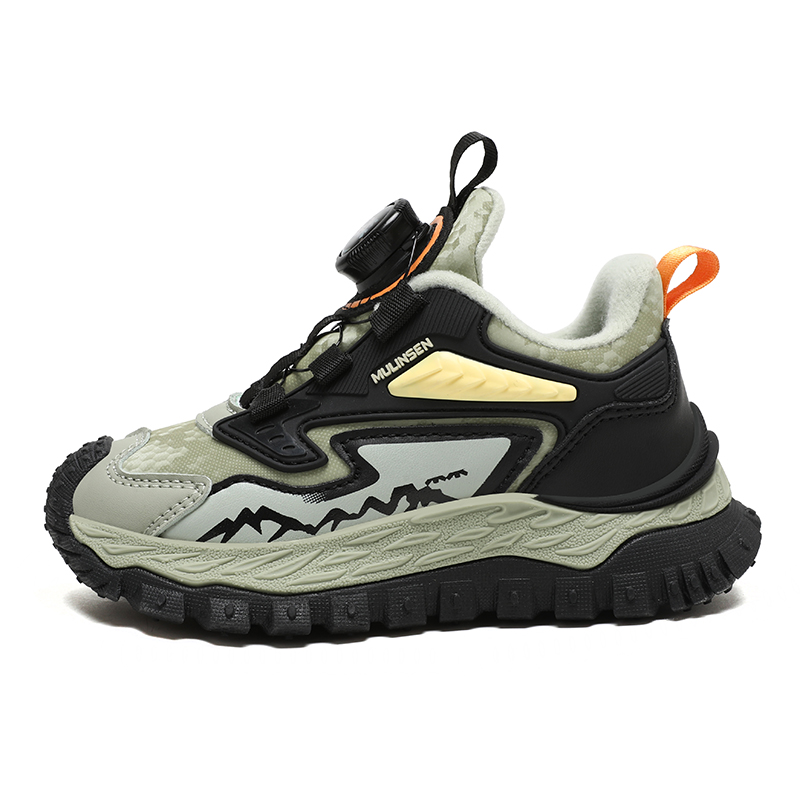 

Противоскользящие, амортизирующие, износостойкие, упругие, дышащие детские беговые кроссовки Mulinsen, mls8038 черный fruit зеленый[thin cotton fleece-lined]