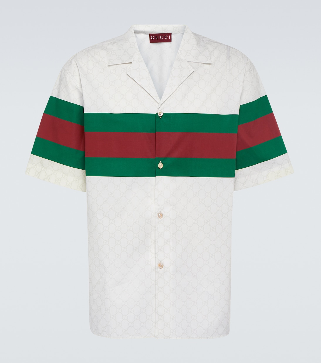 

GG хлопковая рубашка для боулинга Gucci, White/Green/Mc