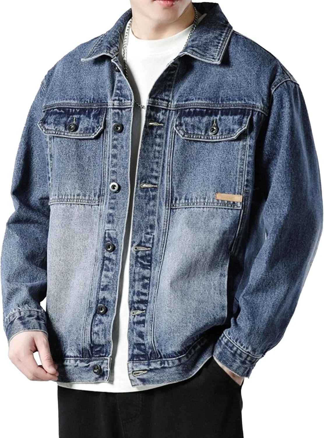 Мужская джинсовая куртка в стиле trucker с карманом на лацкане, slim fit, на пуговицах Generic, синий