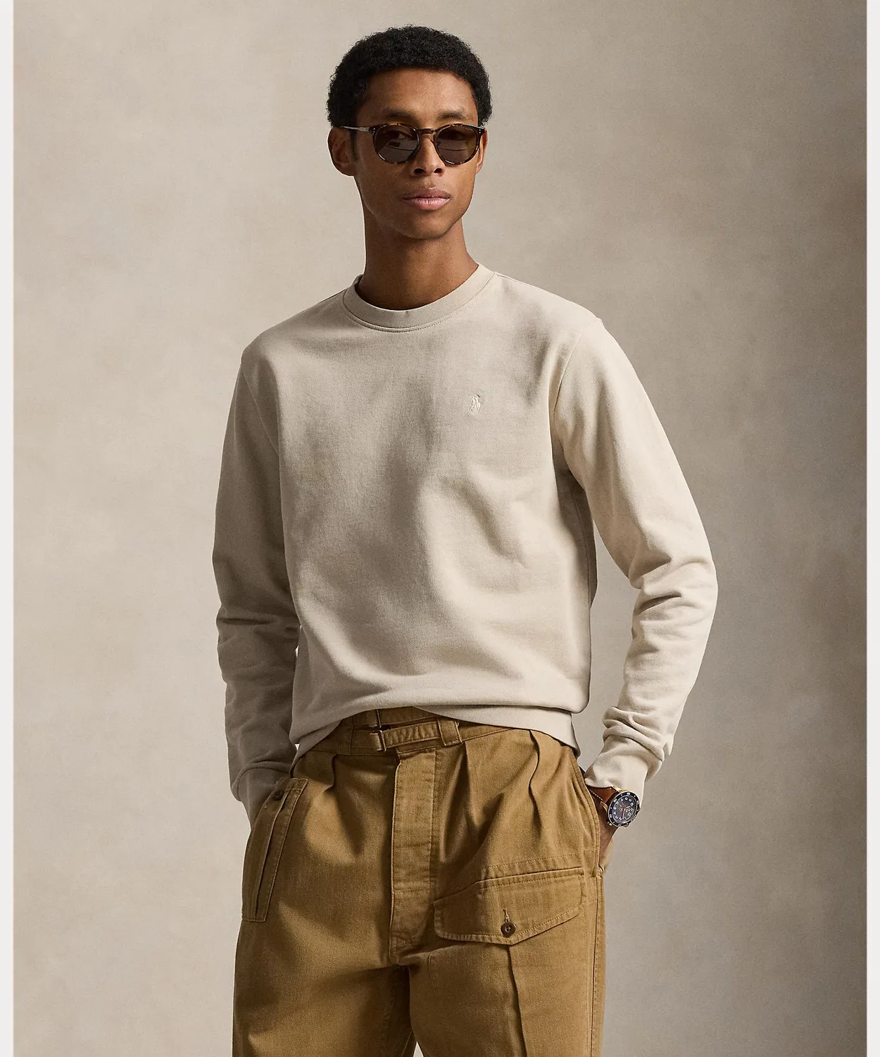 Свитшот из хлопкового флиса с круглым вырезом Ralph Lauren серый