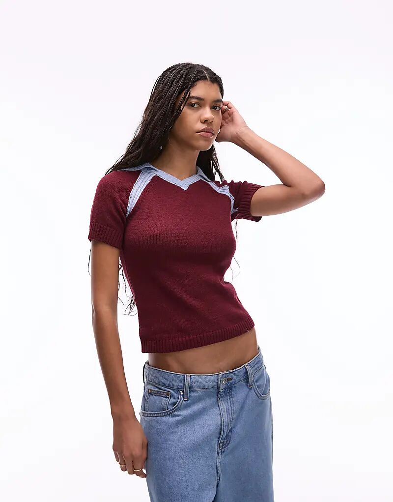 

Трикотажное футбольное поло Topshop бордового и синего цветов