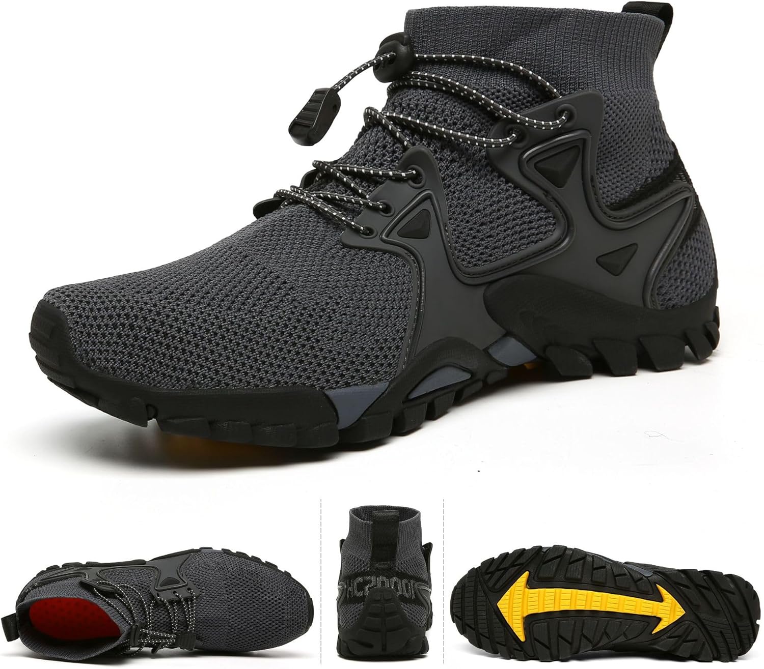 

Мужские походные ботинки Водонепроницаемые Нескользящие Туристические кроссовки Дышащие для кемпинга, рыбалки и прогулок по реке Qacksv, серый