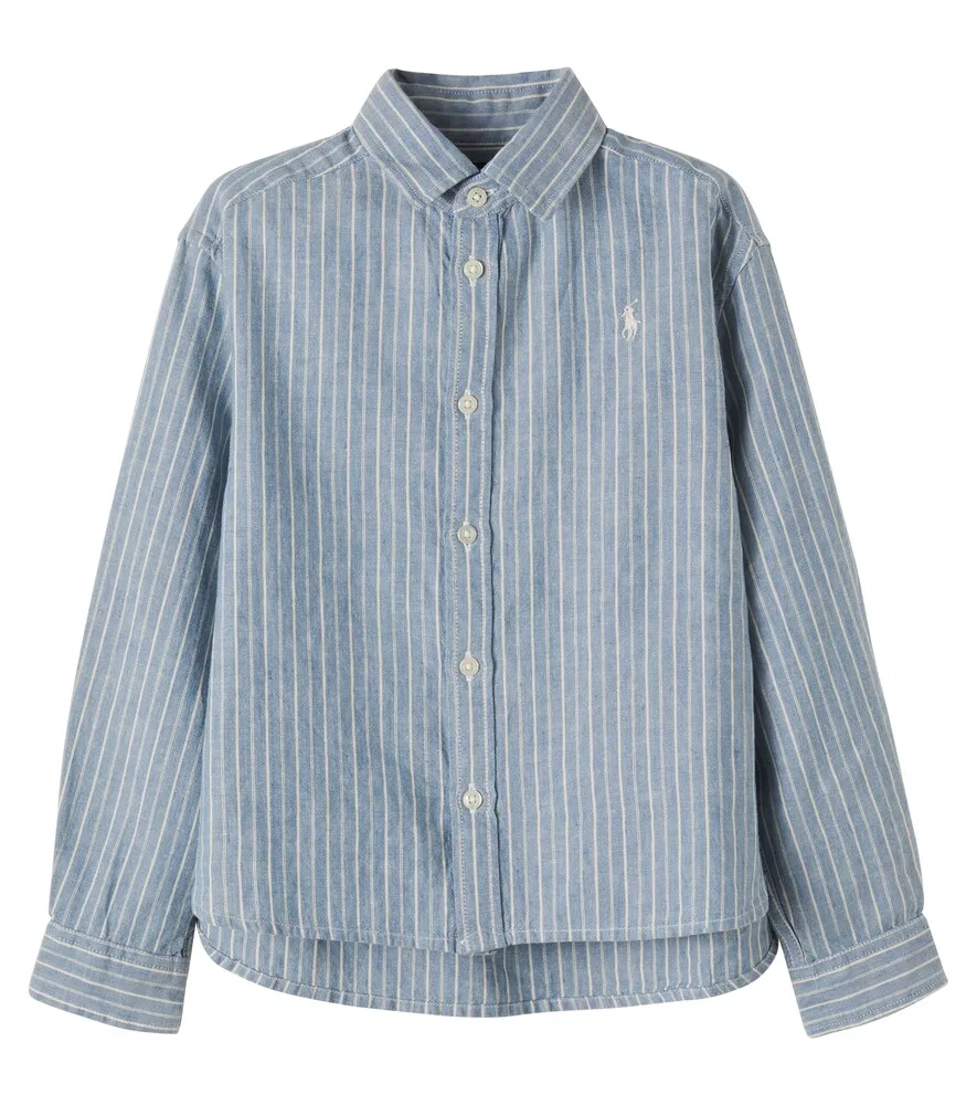 Рубашка в полоску из льна и хлопка Polo Ralph Lauren Kids, синий