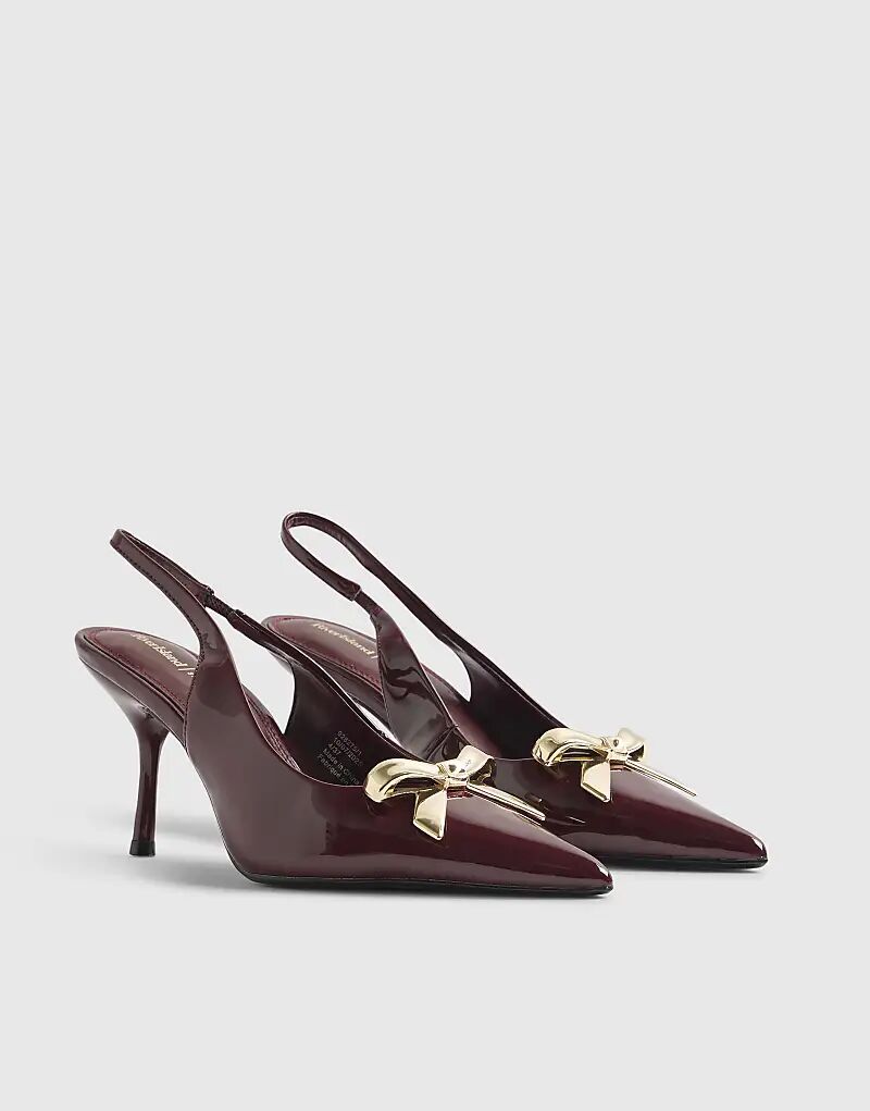 Туфли-лодочки River Island с металлическим бантом, темно-красного цвета