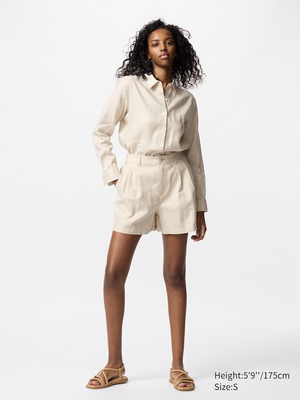 Шорты из льна и хлопка Uniqlo, 01 off white — фото 3