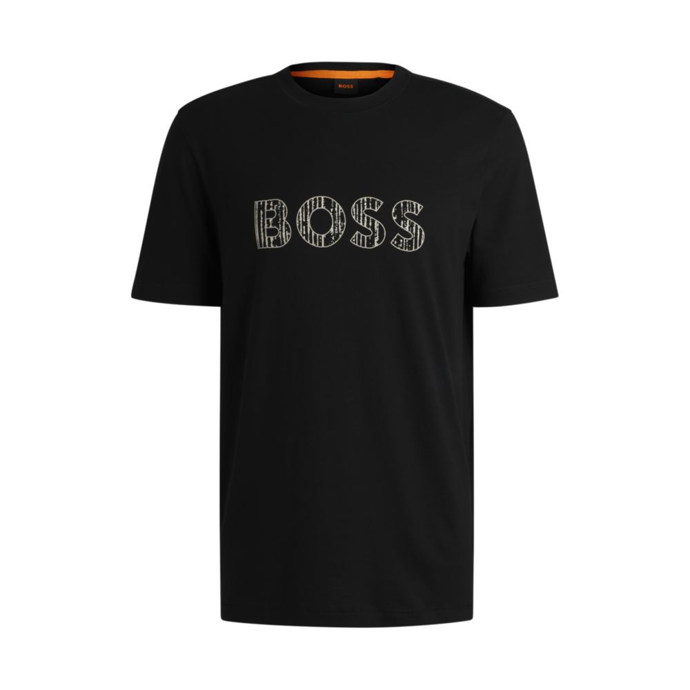

Футболка облегающего кроя из хлопкового джерси с логотипом BOSS, черный