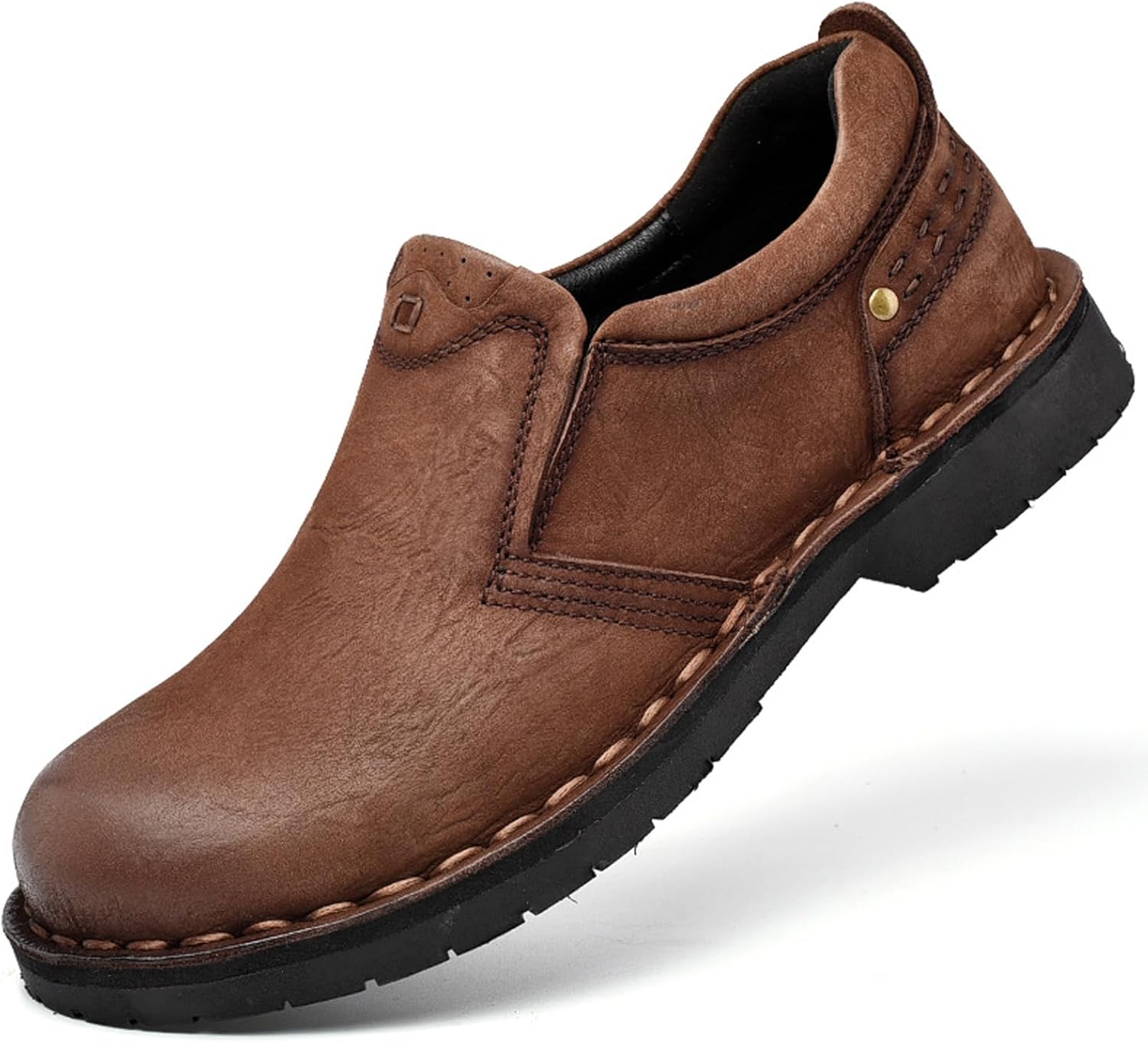 

Мужские повседневные оксфорды из натуральной кожи на шнуровке, модные лоферы с круглым носком без шнуровки для работы и бизнеса, удобная нескользящая формальная обувь Amazideal, коричневый