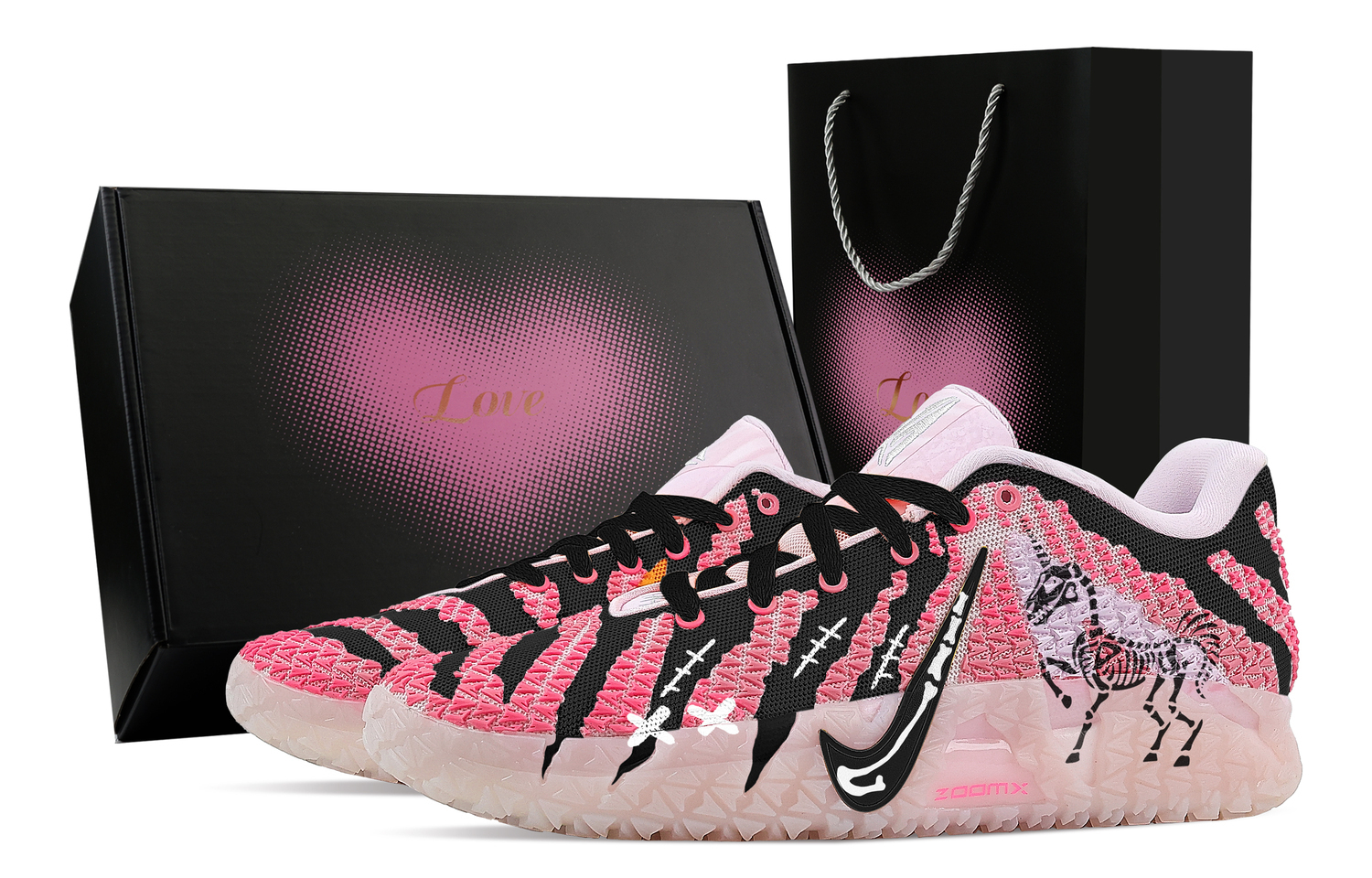 

Nike Ja Morant 3 Song Of The Skeleton, Heart Box Rebound Grip Low top Basketball Shoes Men's Black Pink