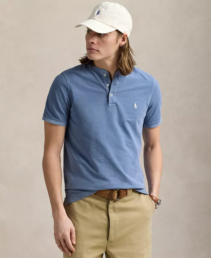 

Мужская хлопковая рубашка-поло Henley с пике Polo Ralph Lauren, синий