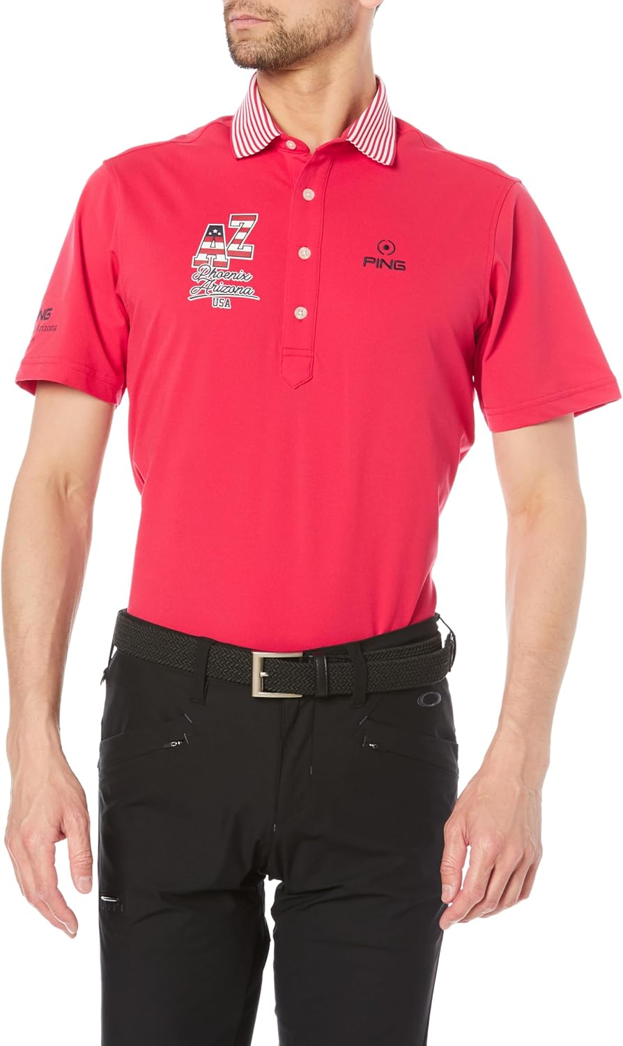 

Мужская поло-рубашка с коротким рукавом Pin Apparel 621-4160317 (QuickDry: впитывающая влагу, быстросохнущая, удобная, для игры в гольф), 090pink Ping, розовый