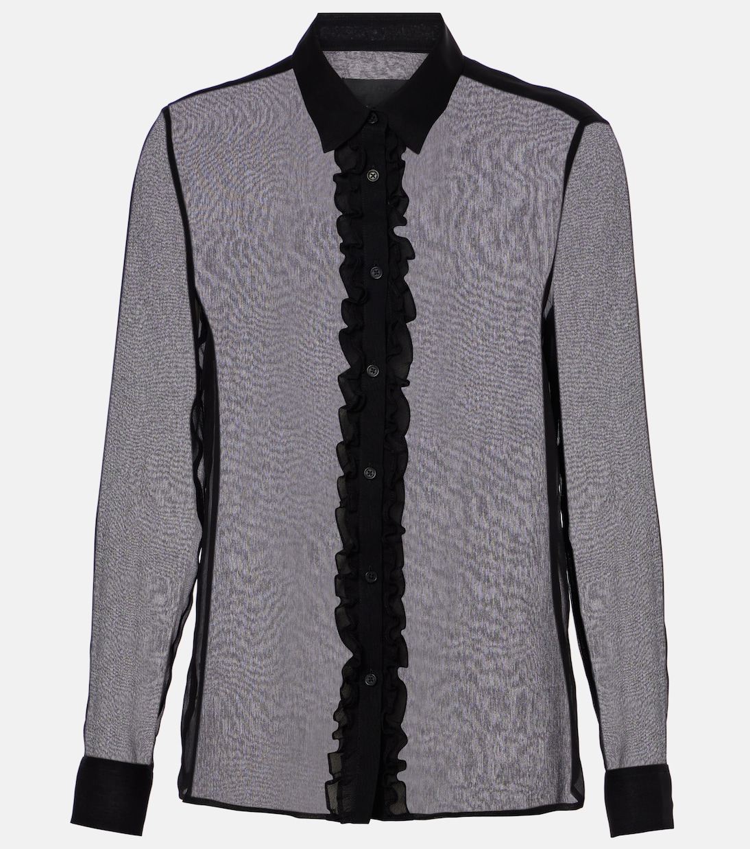 

Рубашка Крис из прозрачного шелка с оборками Nili Lotan, черный