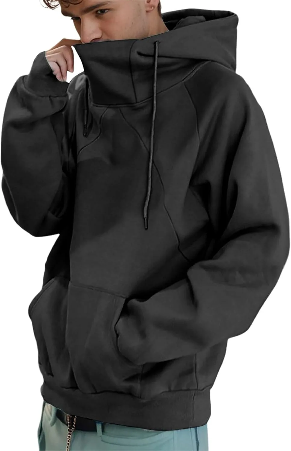 

Мужской худи с двойным воротником, утепленный, японский стритвир