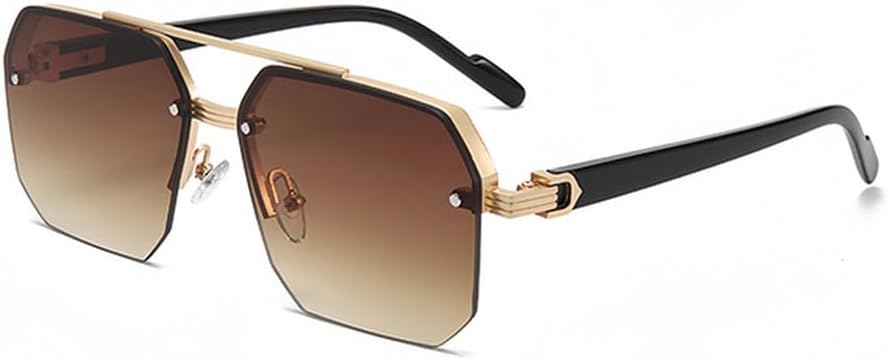 

Мужские солнцезащитные очки в стиле ретро с двойной перемычкой и многоугольными металлическими линзами, градиентные линзы, защита от УФ-излучения UV400, модные женские солнцезащитные очки TVTBBVV, Gold-tea