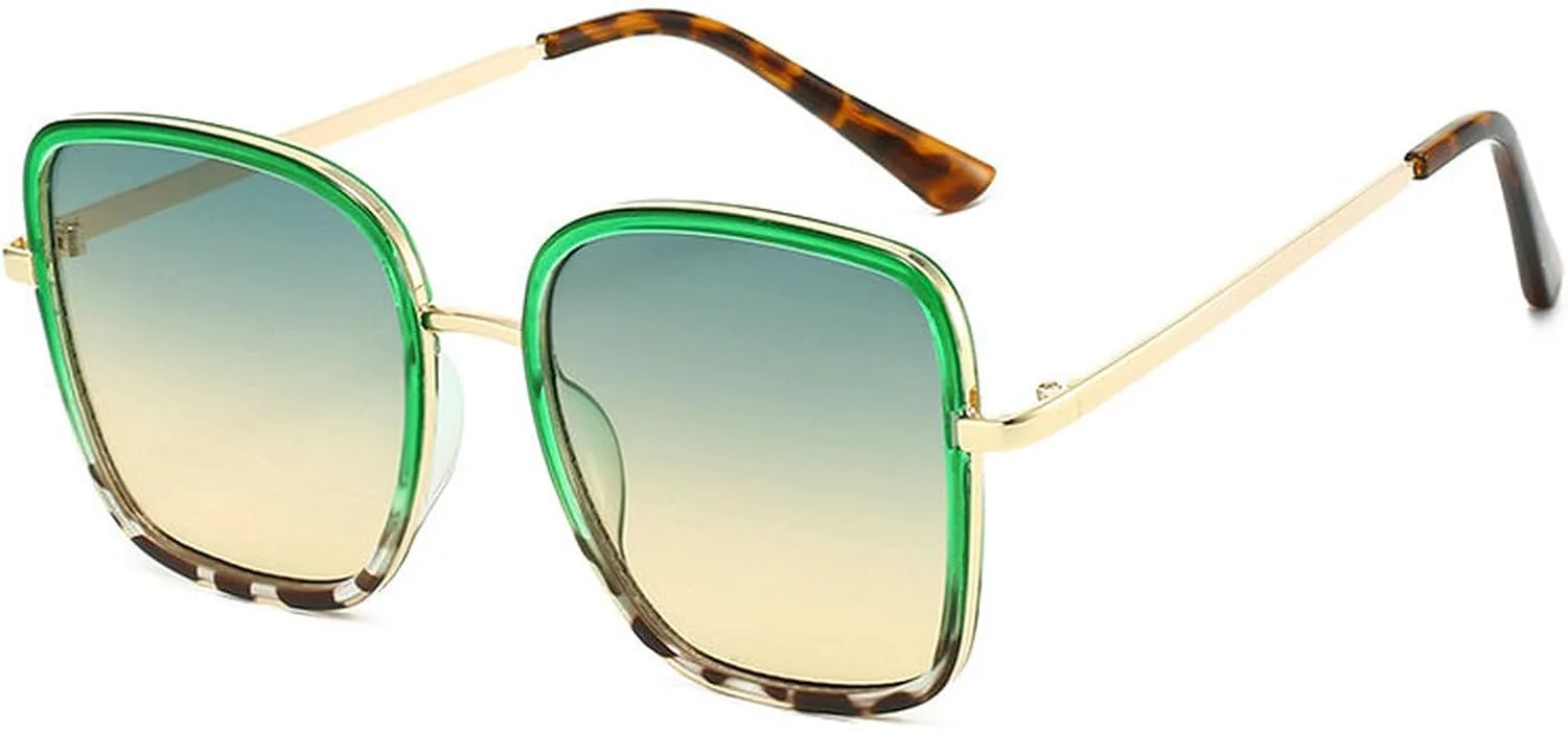 

Солнцезащитные очки COTIA в стиле ретро, ​​квадратной формы, модные, с металлической оправой, прямоугольной формой, с оригинальным дизайном, Green Leopard