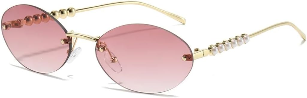 

Роскошные безрамочные солнцезащитные очки «кошачий глаз» для женщин с градиентным переходом цвета, инкрустированные жемчугом дужки, элегантные и модные, для мужчин, защита от УФ-излучения UV400 UATXTAU, Golden Pink