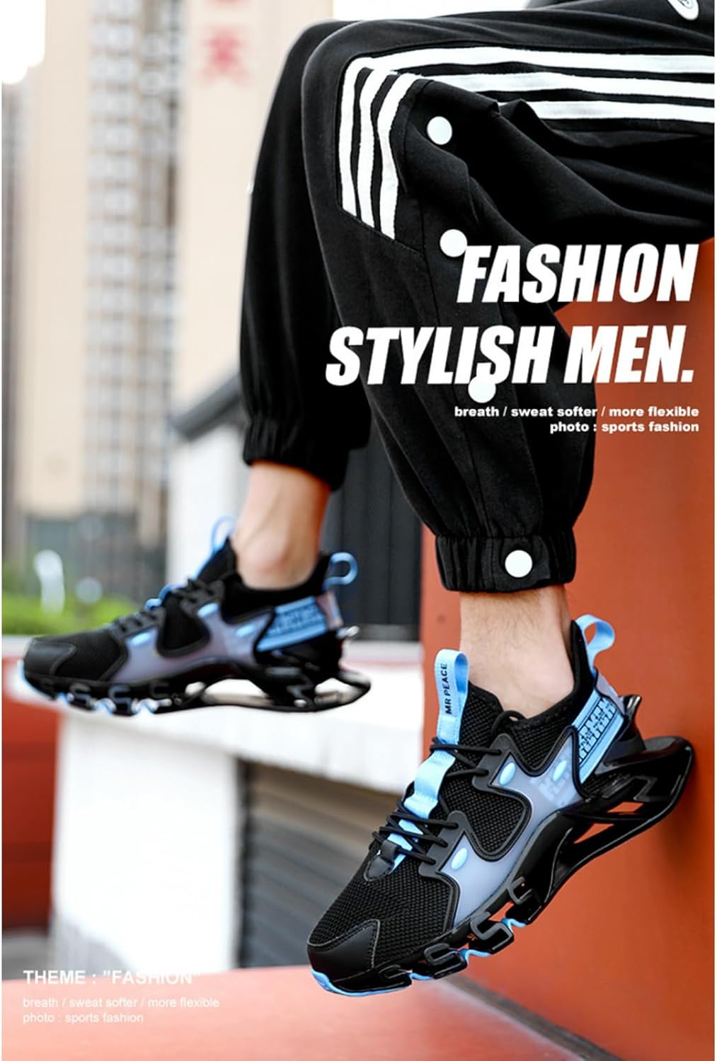 Кроссовки MACEFIL Fashion с дышащей сеткой для бега, объемной подошвой, для мужчин и женщин, светящиеся, легкие, повседневные, спортивные, для ходьбы и занятий в зале, Black&blue — фото 2