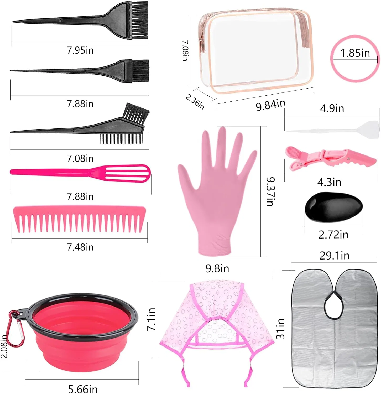 Набор для окрашивания волос из 32 предметов Dintstyle, Pink — фото 2