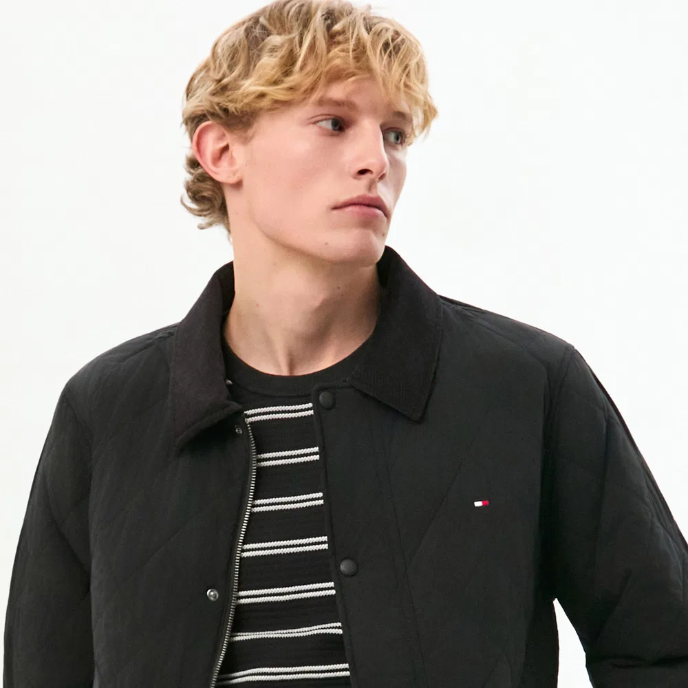 Мужская стёганая куртка с ромбовидным узором чёрная от Tommy Hilfiger — фото 4