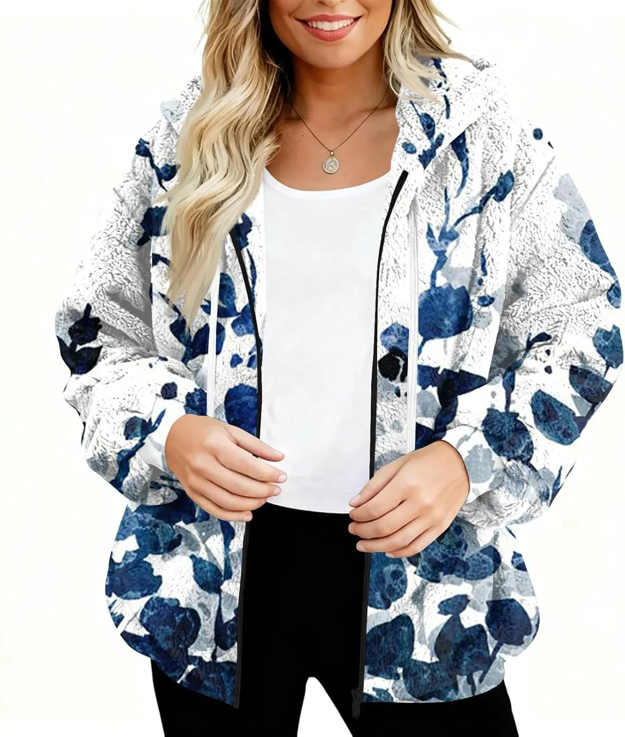 Женская худи с молнией, флисовая, Casual, на капюшоне, 1-sky Blue — фото 3