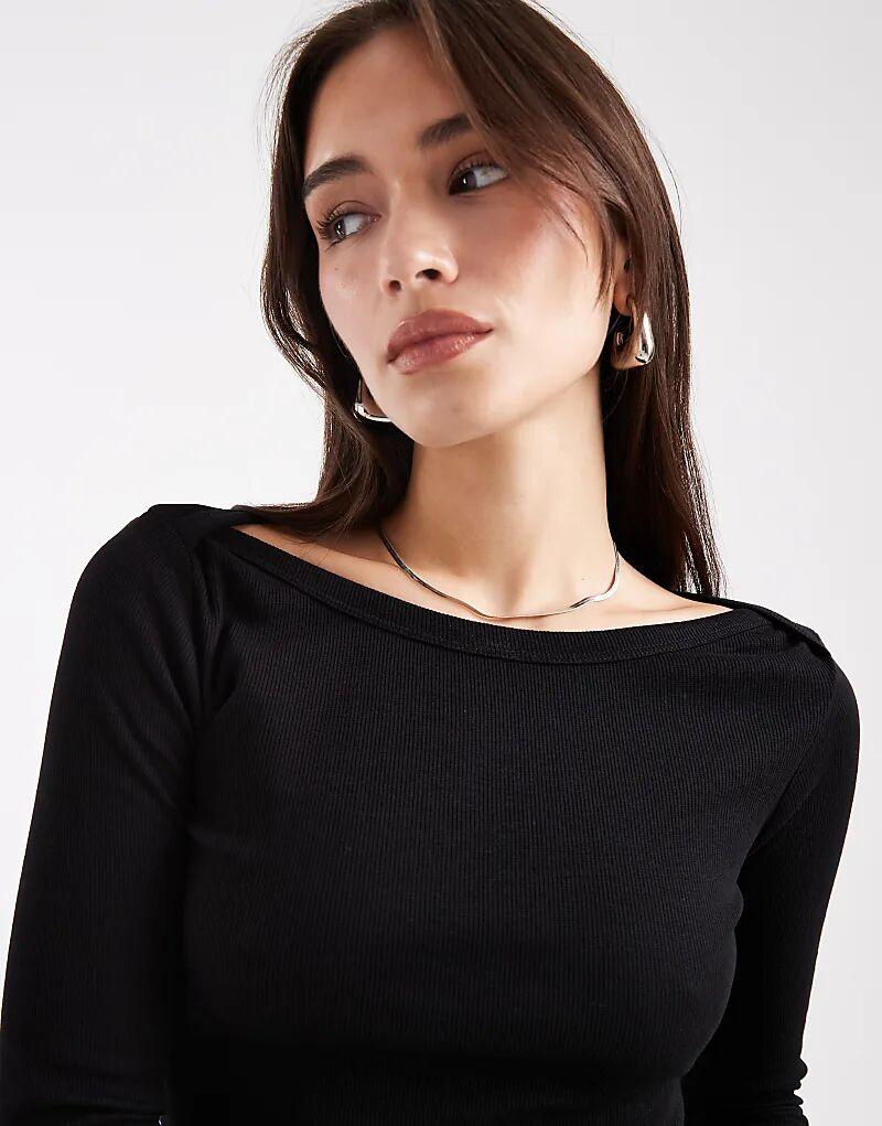 

Трикотажный лонгслив Brave Soul с длинными рукавами и вырезом-лодочкой черного цвета