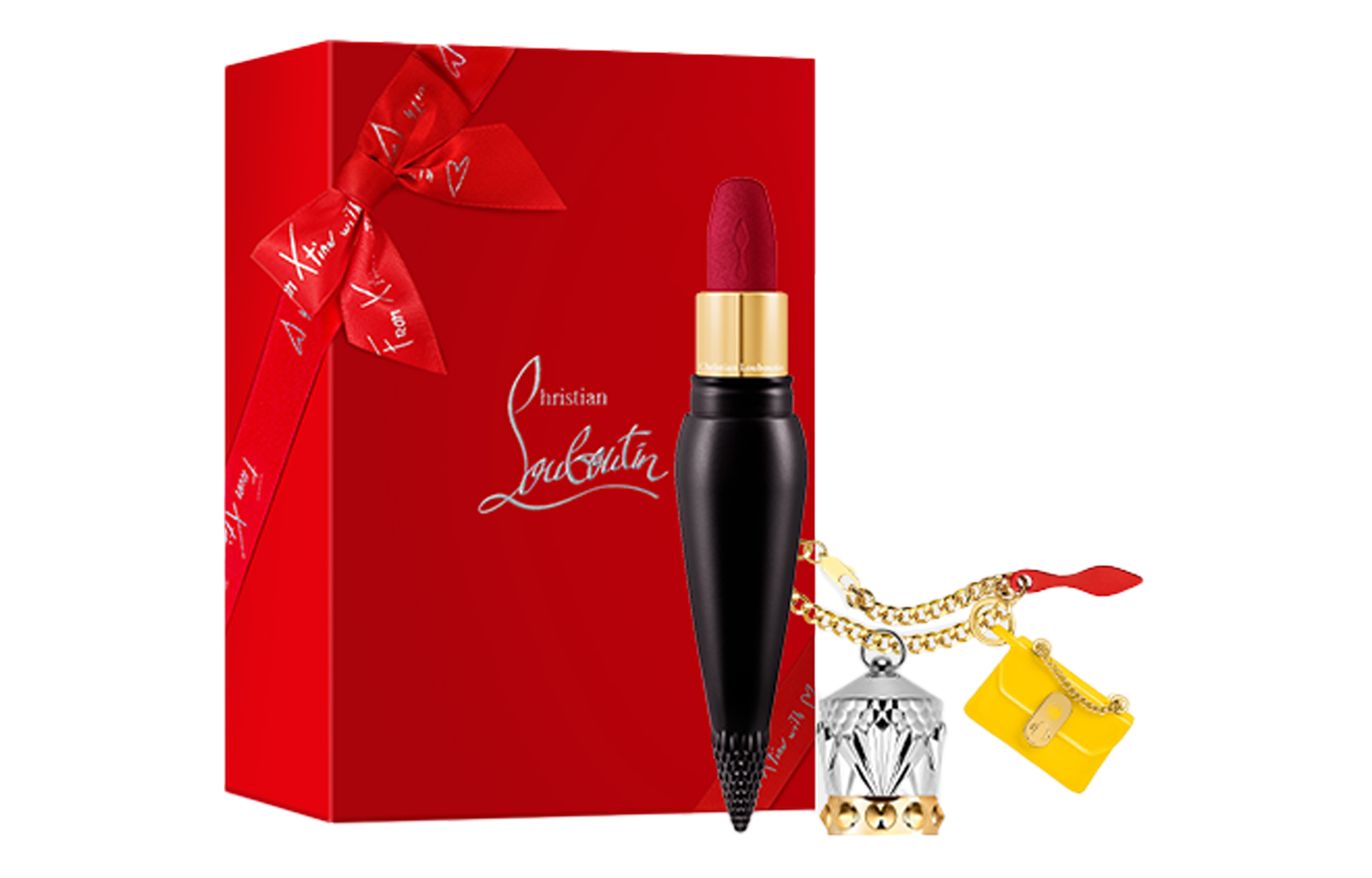 

Christian Louboutin Помада CL Custom Box Queen's Baton Soft Matte, легко растушевывается, 318M+, короткая цепочка, красные губы
