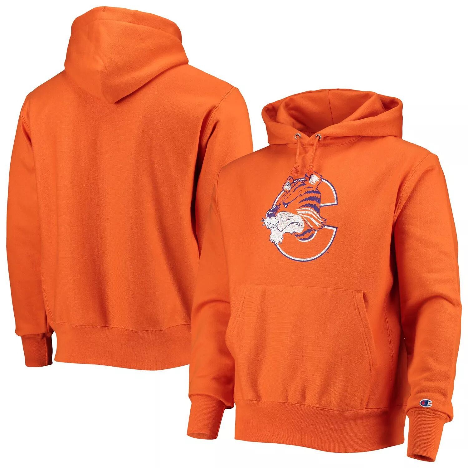 

Мужской оранжевый пуловер с капюшоном и принтом обратного плетения Clemson Tigers Vault Logo Champion