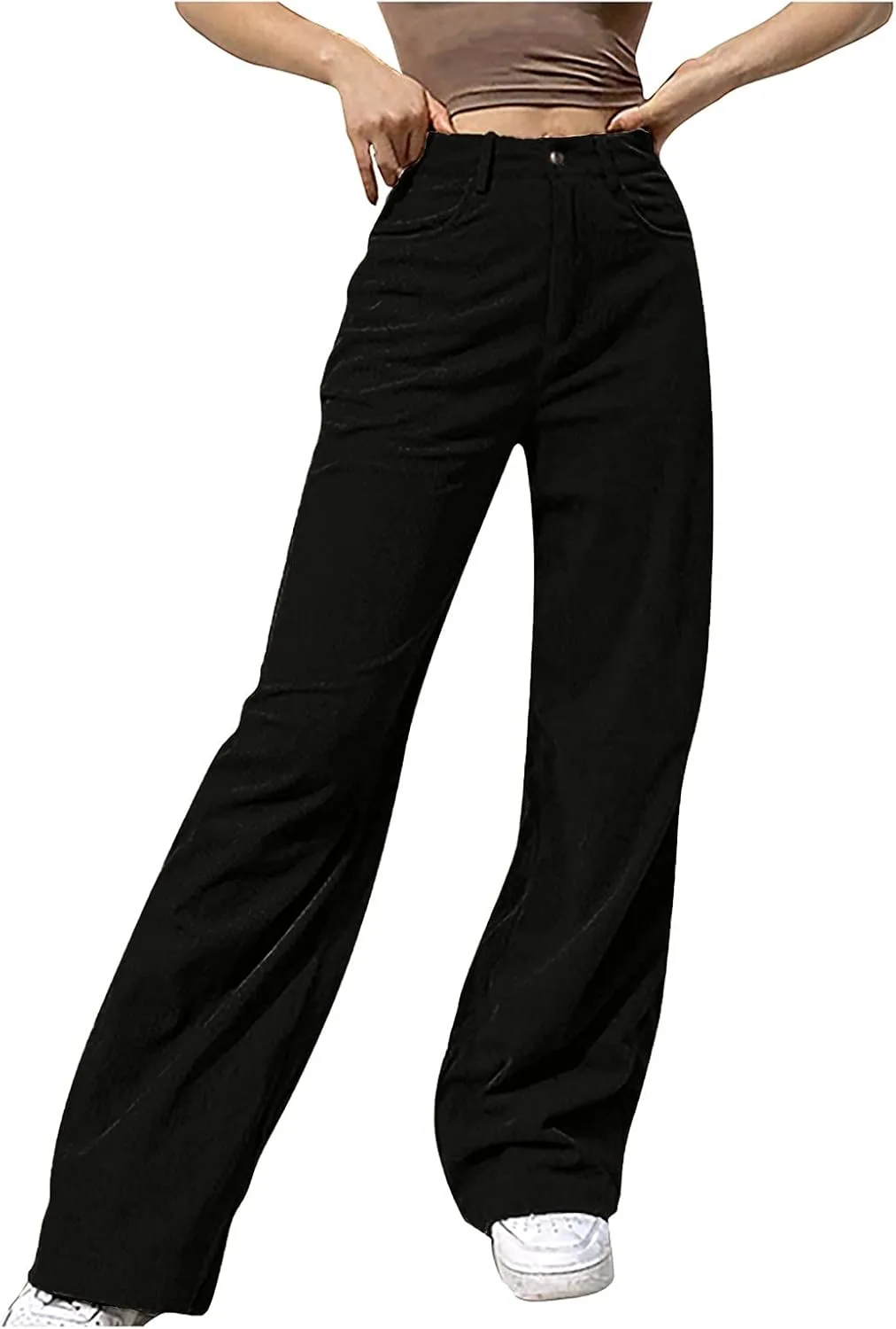 Женские джинсы high waisted solid straight wide