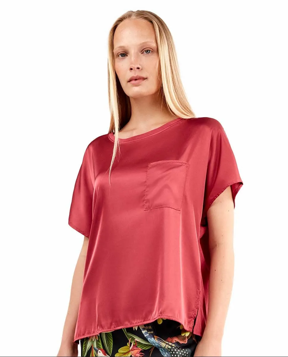 

Женская футболка из атласной ткани Gisela, розово-красный