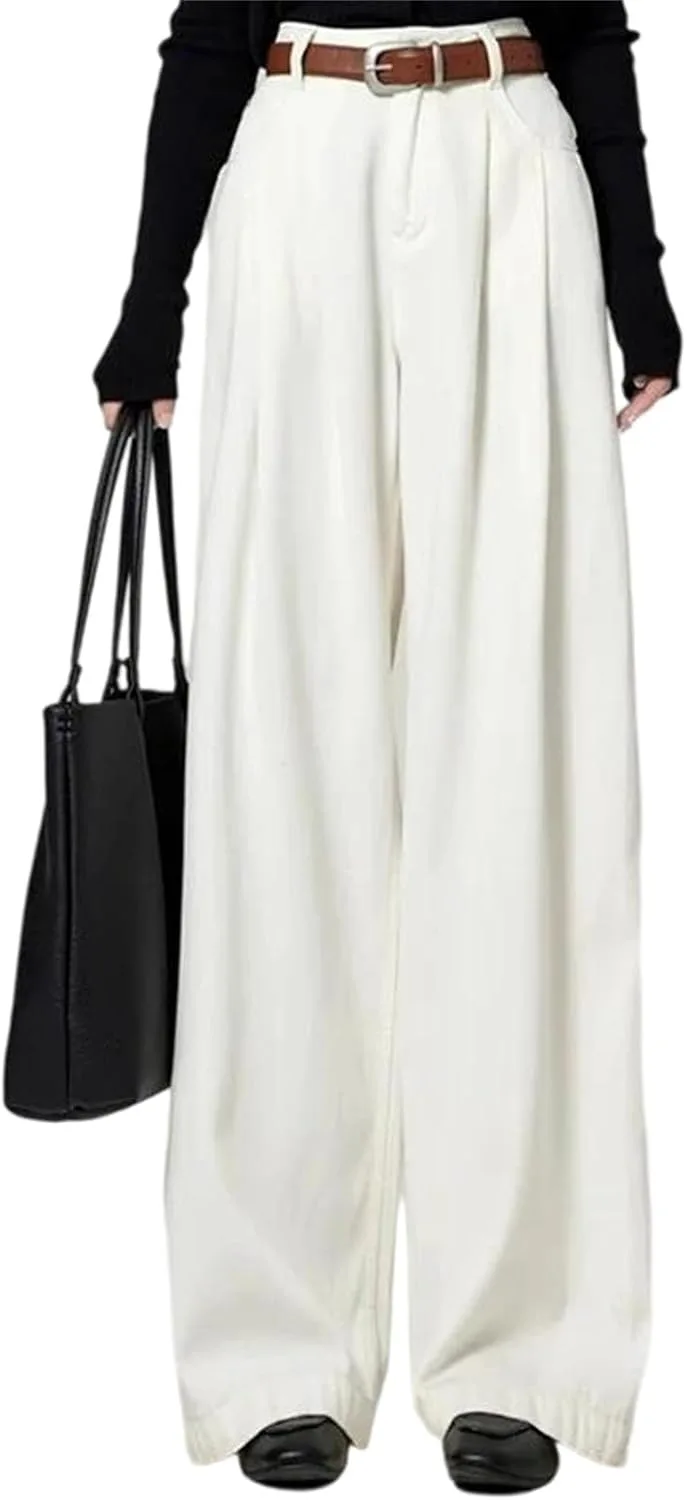 

Женские джинсы с высокой талией и широкими штанинами, свободный крой, полная длина, плиссированные детали, средняя эластичность