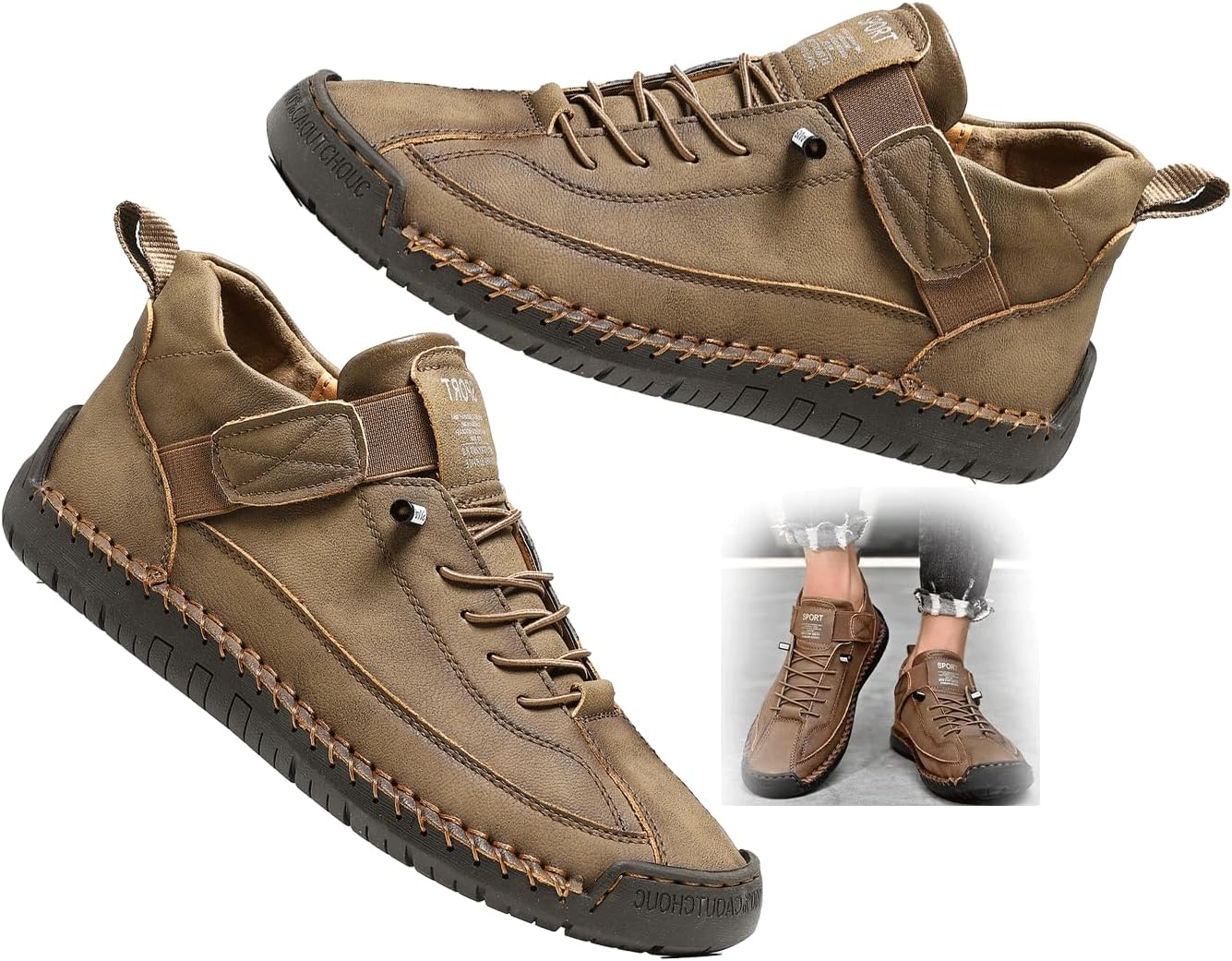 

Мужские лоферы без застежек для прогулок, дышащие и износостойкие для активного отдыха весной и осенью Generic, хаки