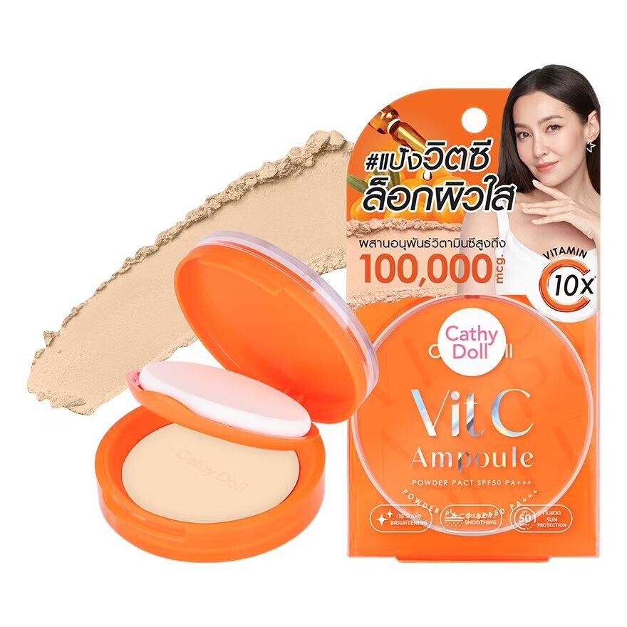 

Cathy Doll Vit C Ampoule Powder Pact SPF50 PA+++ 12г. 02 Светло-бежевый, Light Beige