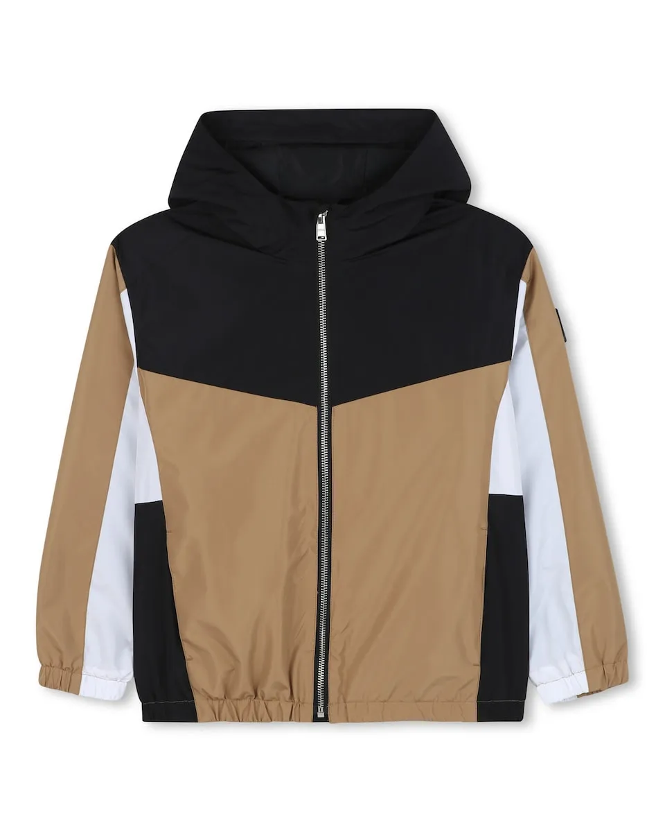 

Детская ветровка в стиле color block с капюшоном и застежкой-молнией BOSS Kidswear, светло-коричневый