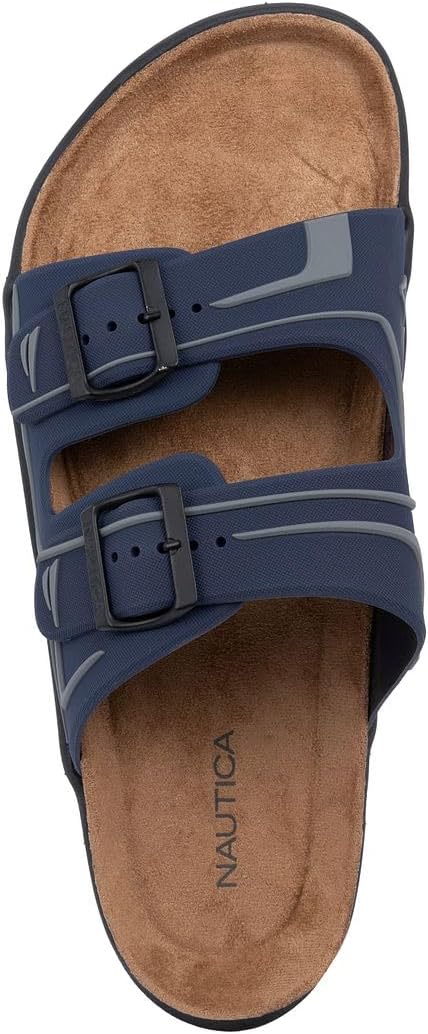 Мужские сандалии Nautica - повседневные шлепанцы с 2 регулируемыми пряжками и пробковой стелькой для максимального комфорта и стиля (обычная/широкая посадка, большой размер), Navy Charcoal — фото 4