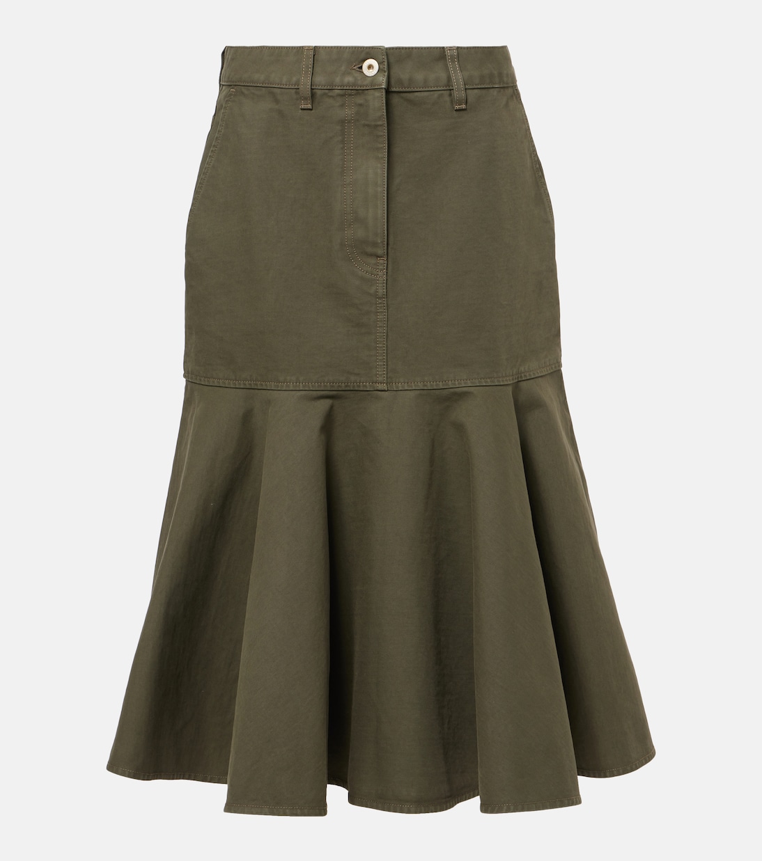 

Хлопковая твидовая юбка миди Loewe, Khaki Green