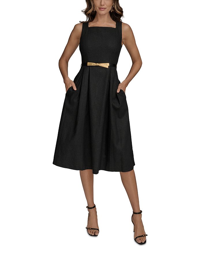 

Поясное платье трапеция Donna Karan, черный