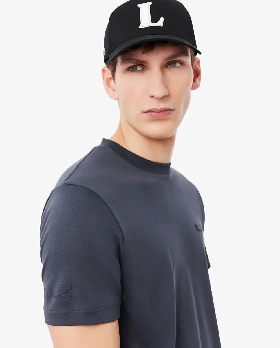 Мужская футболка с вышитой подписью с коротким рукавом Lacoste, темно-серый — фото 3