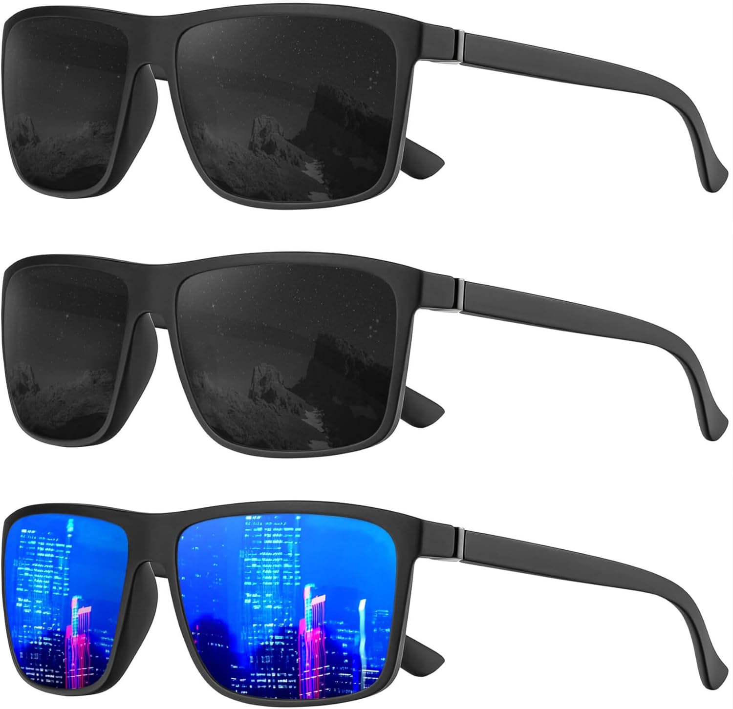 

Поляризованные солнцезащитные очки KALIYADI для мужчин и женщин, мужские солнцезащитные очки с защитой от УФ-излучения для вождения, рыбалки, гольфа (3 шт.), (3 Pack) Black/Black/Dark Blue