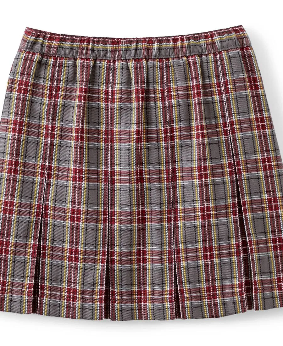 Детская клетчатая юбка-плиссе до колена Lands' End, серый heather/maroon plaid — фото 3