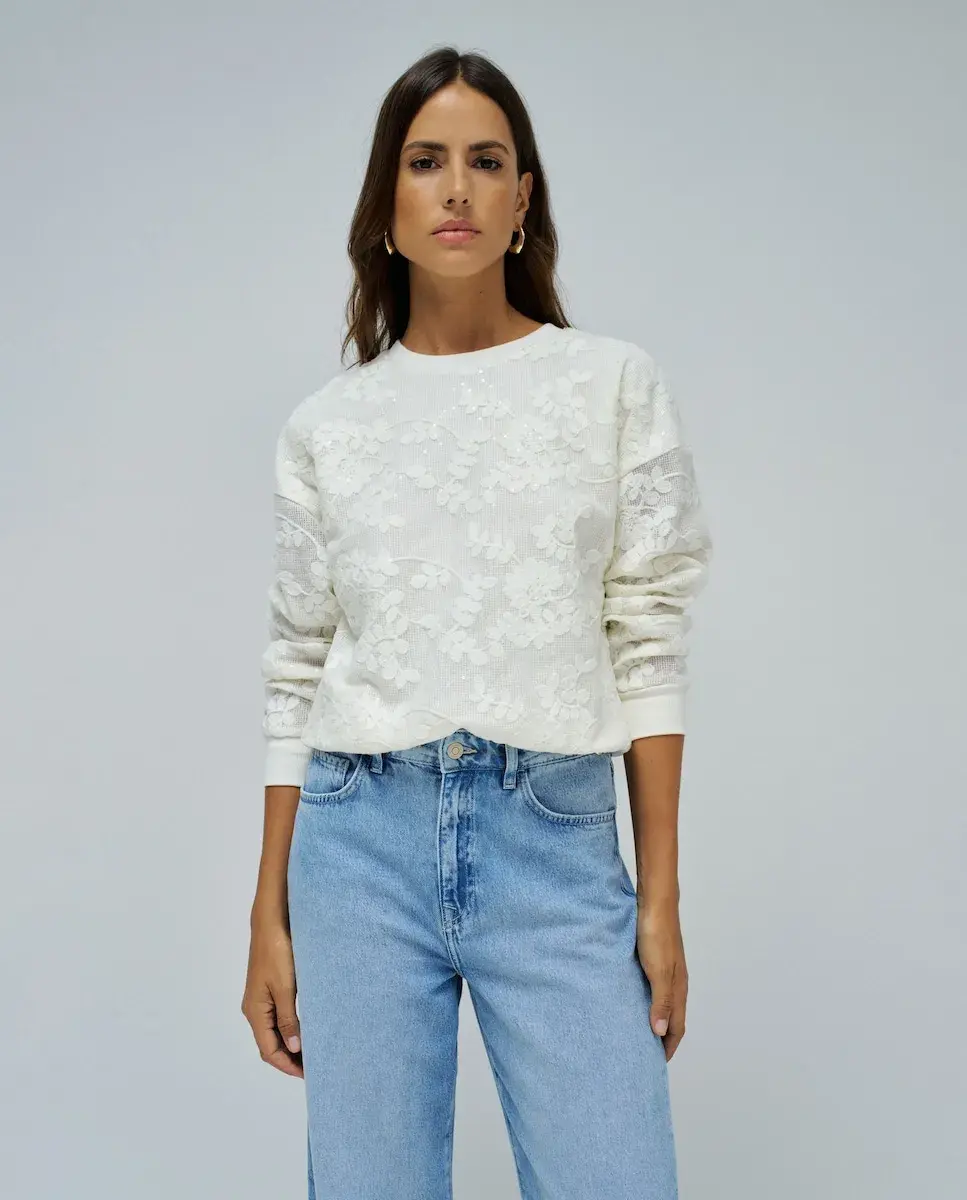 

Женская толстовка с цветочной вышивкой Salsa Jeans, светло-бежевый