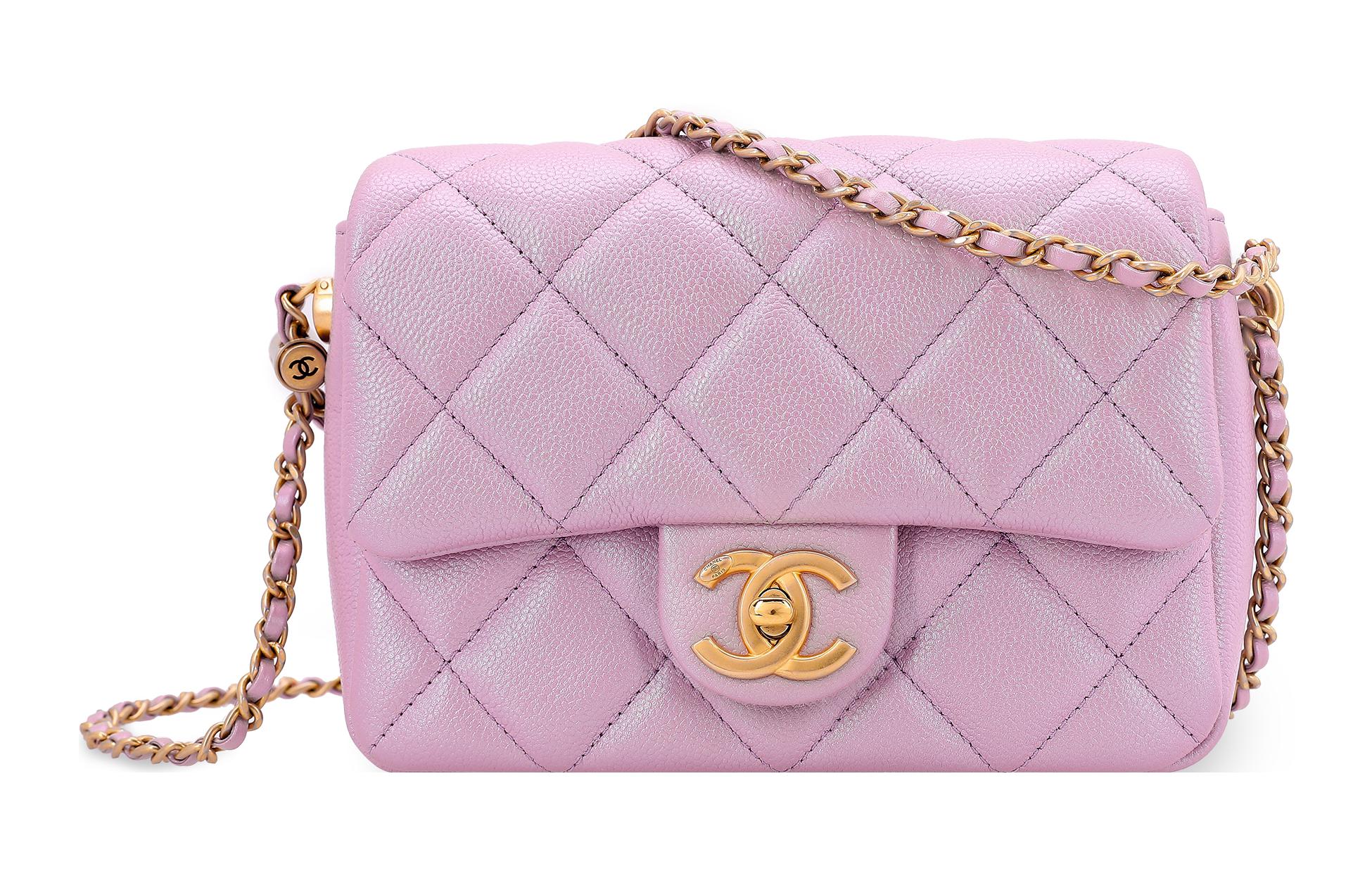 

CHANEL Классический клатч с тиснением под зерно мини квадратный на плечо и через плечо женский розовый