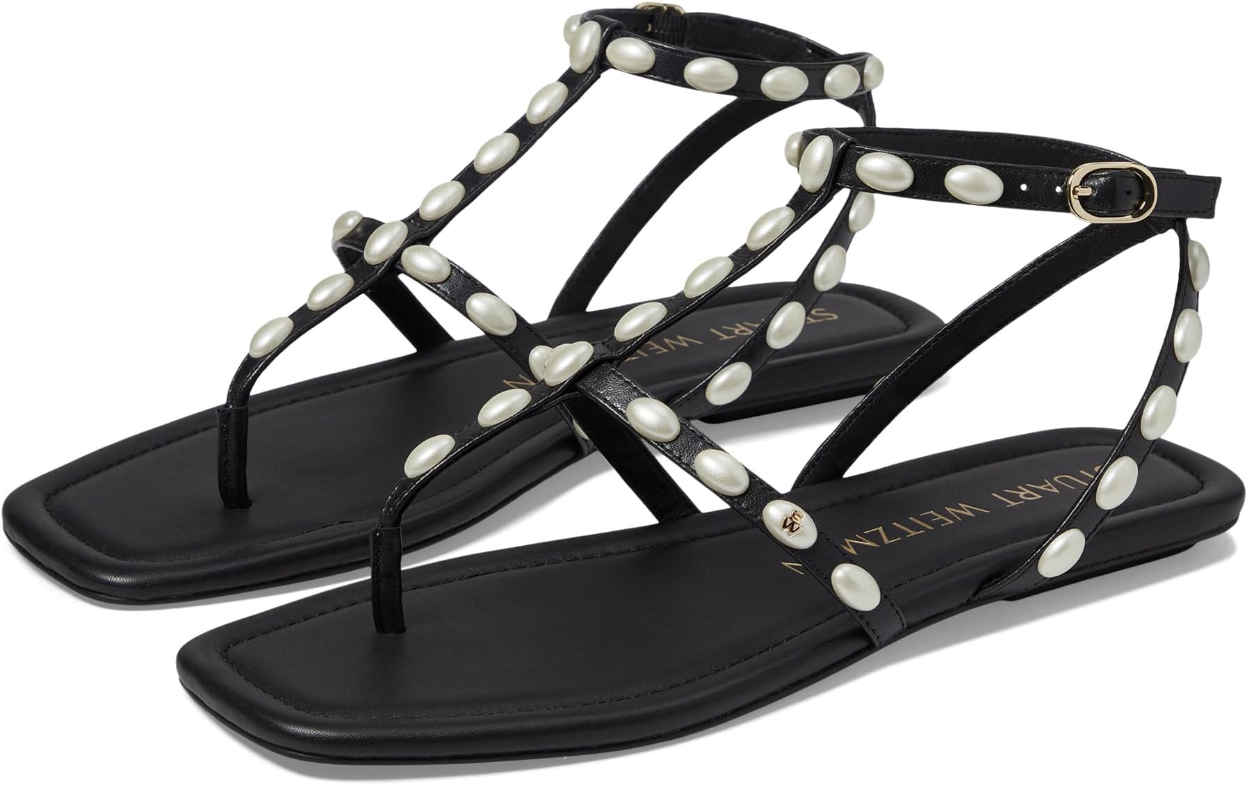 Сандалии Stuart Weitzman Pearlita Flat Sandal, черный