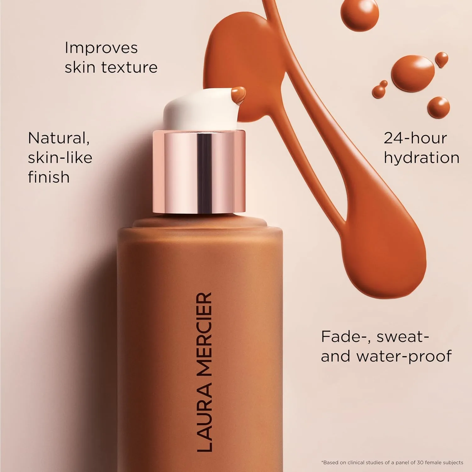 Laura Mercier Real Flawless Waterproof жидкий тональный крем, 12 часов стойкости, увлажняющий, 0W1 Satin + Translucent рассыпчатая пудра, 24 часа контроля жирного блеска, матовое покрытие, набор, blue — фото 3