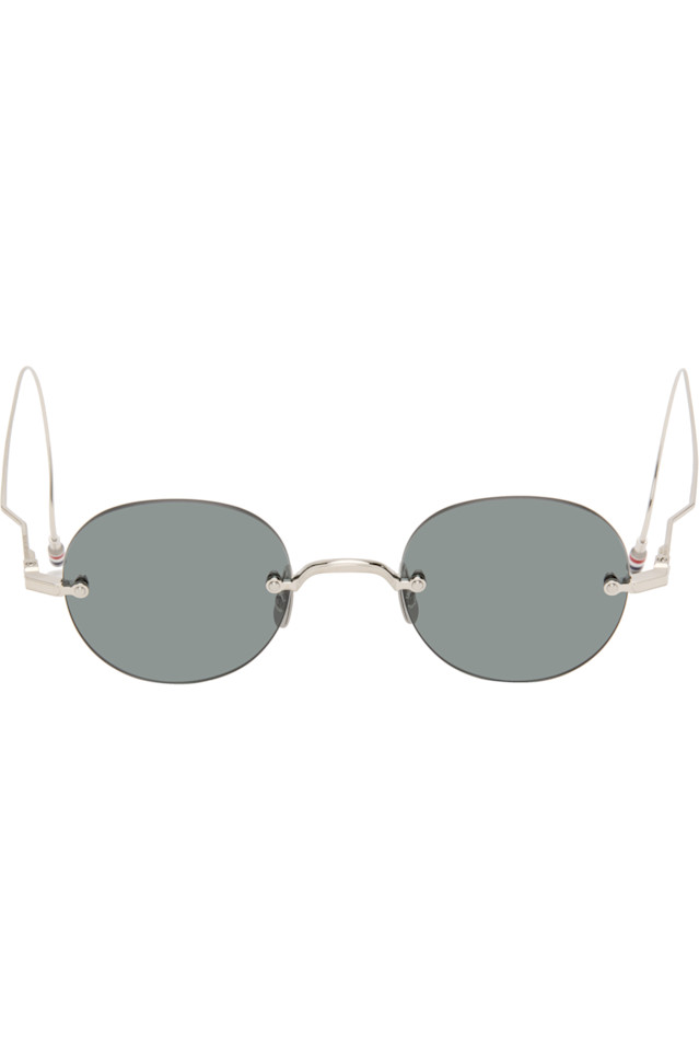 

Круглые солнцезащитные очки без оправы из титана Thom Browne, серебро