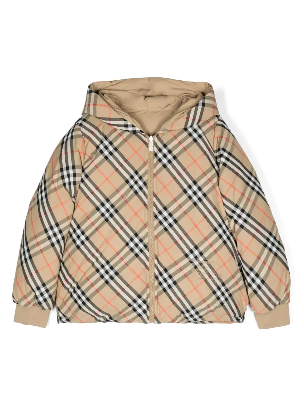 

Двусторонний пуховик в клетку BURBERRY KIDS, нейтральный