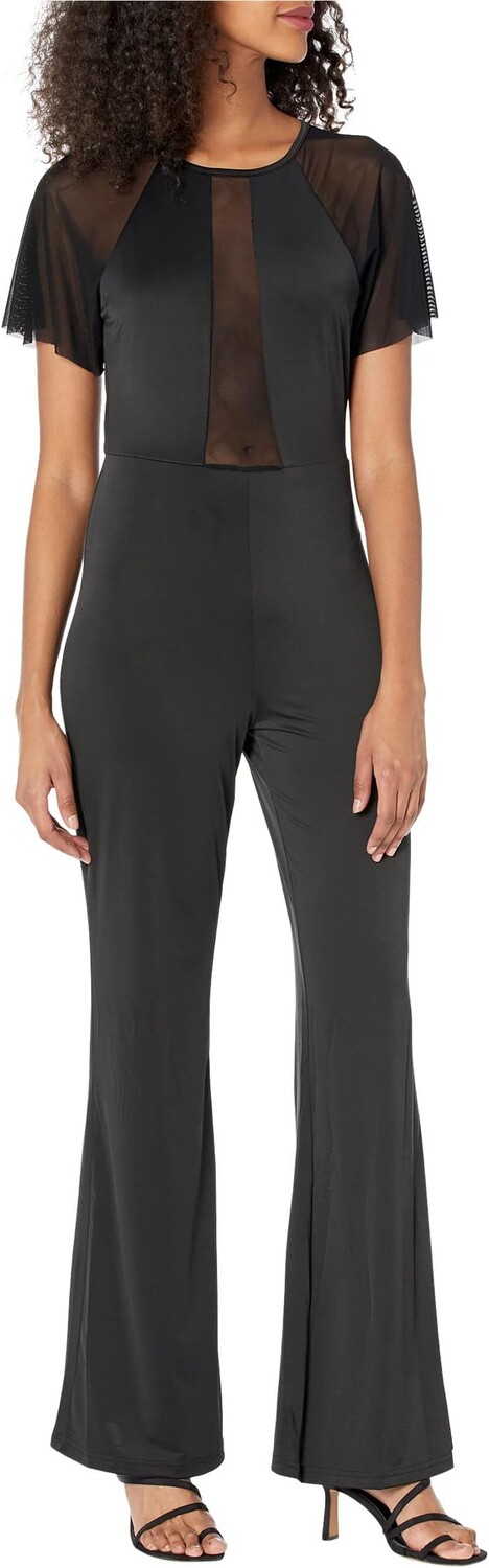 

Комбинезон Bebe Mesh Detail Wide Leg Jumpsuit, цвет Jet Black