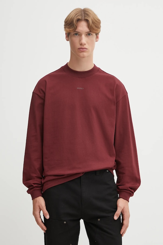 

Хлопковый лонгслив Hugo, бордовый
