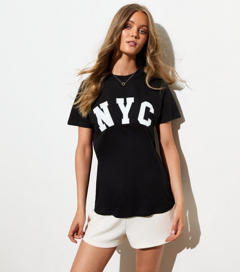 

Черная хлопковая футболка с принтом NYC New Look, черный