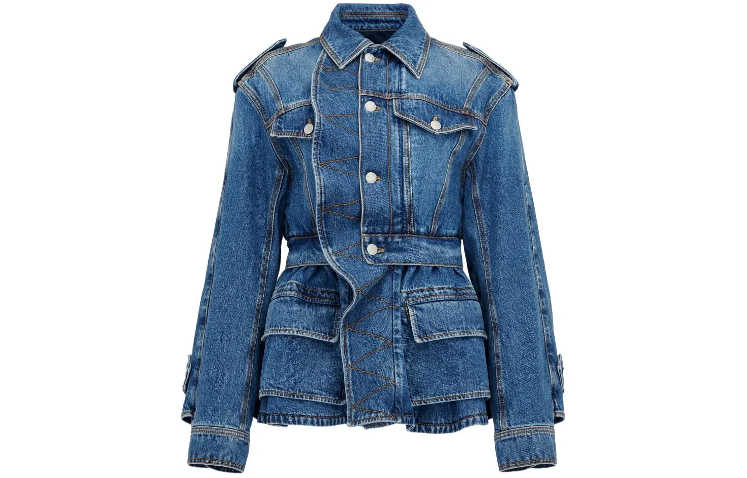 Джинсовая куртка с баской Alexander McQueen, синий