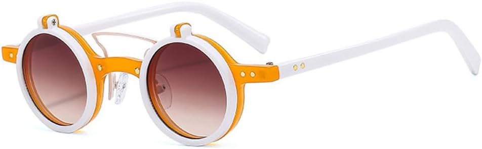 

Популярные модные маленькие круглые панк-солнцезащитные очки с двойной перемычкой для женщин, ретро-очки с откидными линзами, защита от УФ-излучения UV400, мужские солнцезащитные очки с заклепками WNCKSQ, Orange White Tea